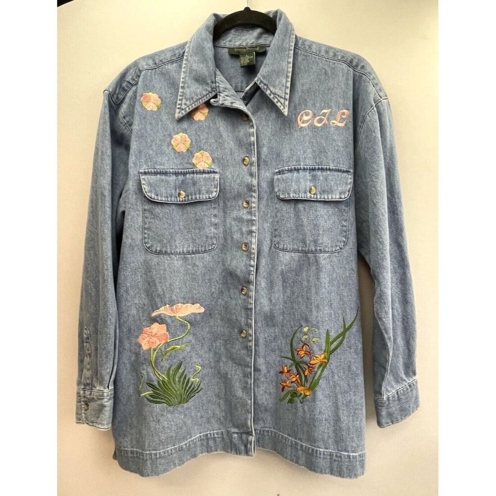 Harve Bernard Women's Blue Denim Button Up Shirt Size Large